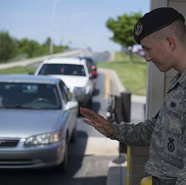 Military base gate and soldier