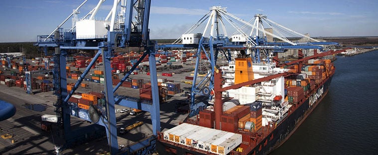 Overhead view of South Carolina ports authority